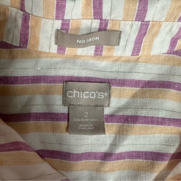 Chicos No Iron Linen Striped Button Down Top Size 2 (US Large) - Picture 5 of 7